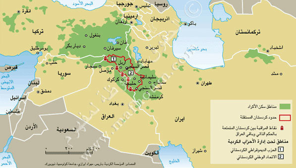 خريطة مناطق إنتشار الأكراد